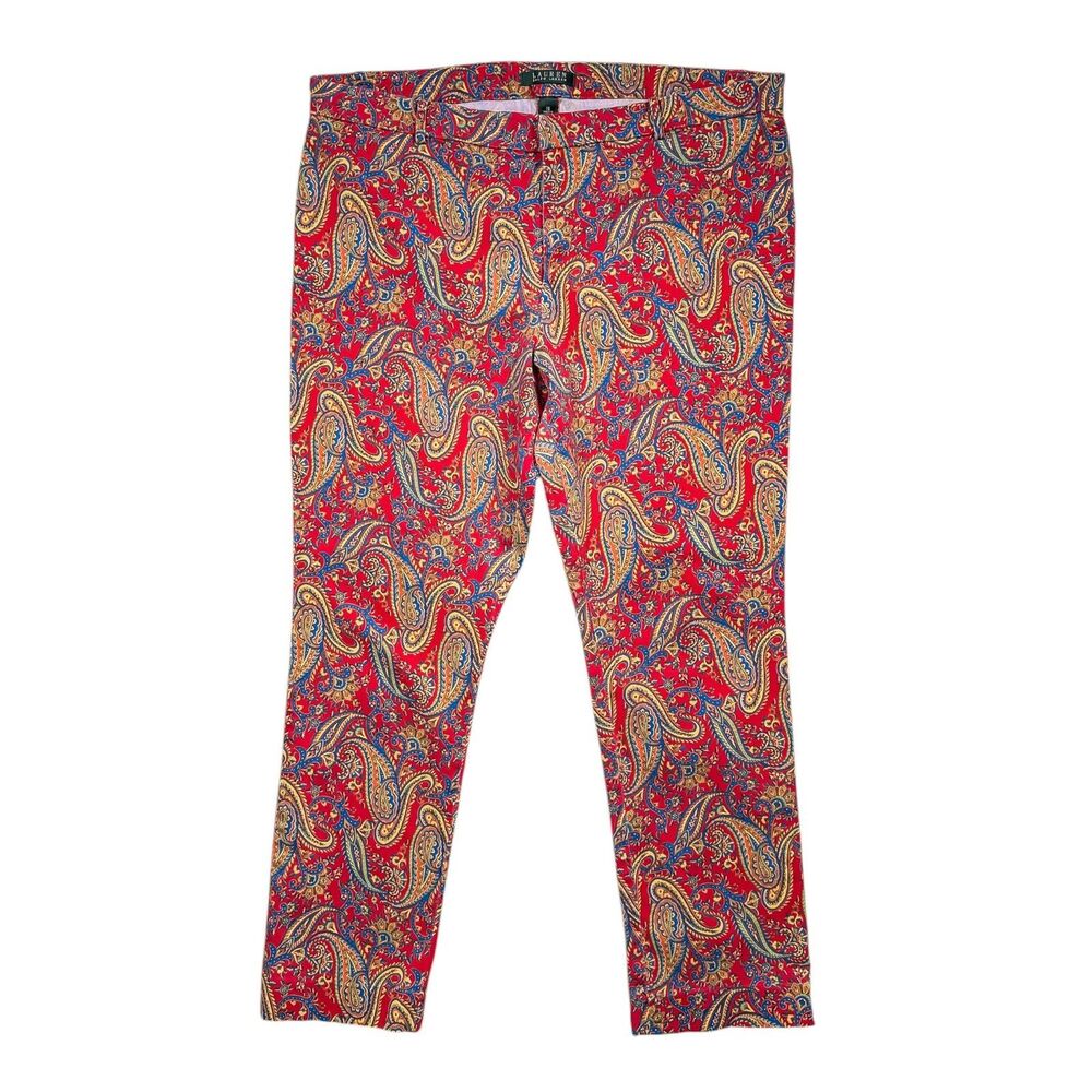 Lauren Ralph Lauren Womens 16 Multicolor Paisley Cotton Stretch Straight Pants